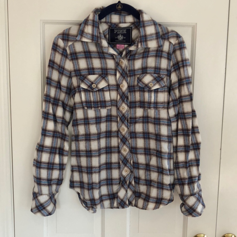 Pink by Victoria’s Secret brown blue flannel Sz S